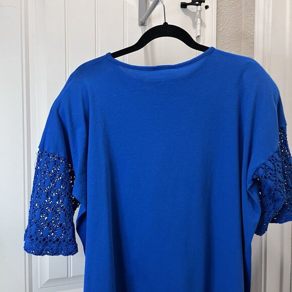 CopaCabana Blue Short Crochet Sleeves Tunic Top Beachy Coastal Womens Size 2/3XL - Picture 6 of 8